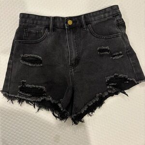 Distressed Black Denim Shorts
